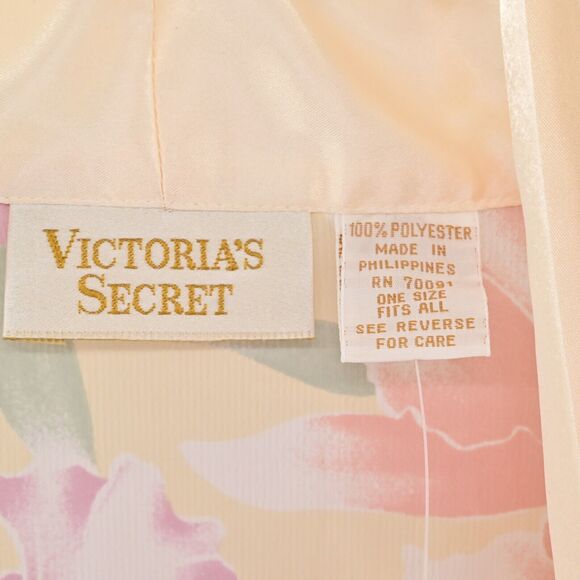 Vtg VICTORIAS SECRET Robe Womens Size OS Gold Label Cream Floral Satin Deadstock - Picture 5 of 13